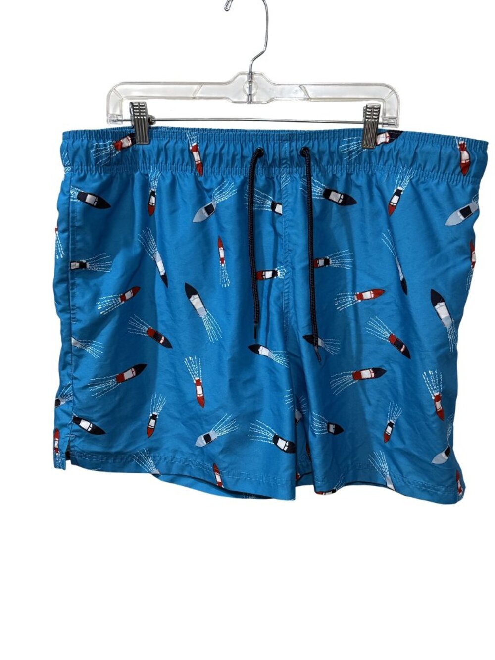 Mens George XL Swim Shorts Blue W/ Rocket Print Elastic Waist Drawstring